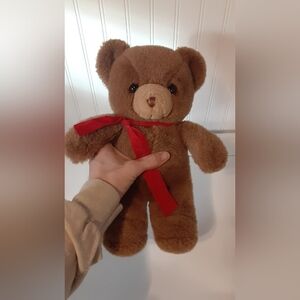 Adorable Brown Teddy Bear with Red Bow